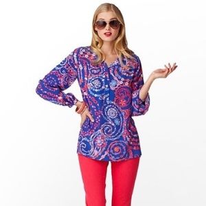 Lilly Pulitzer Secret Snail Print Silk Elsa Blouse